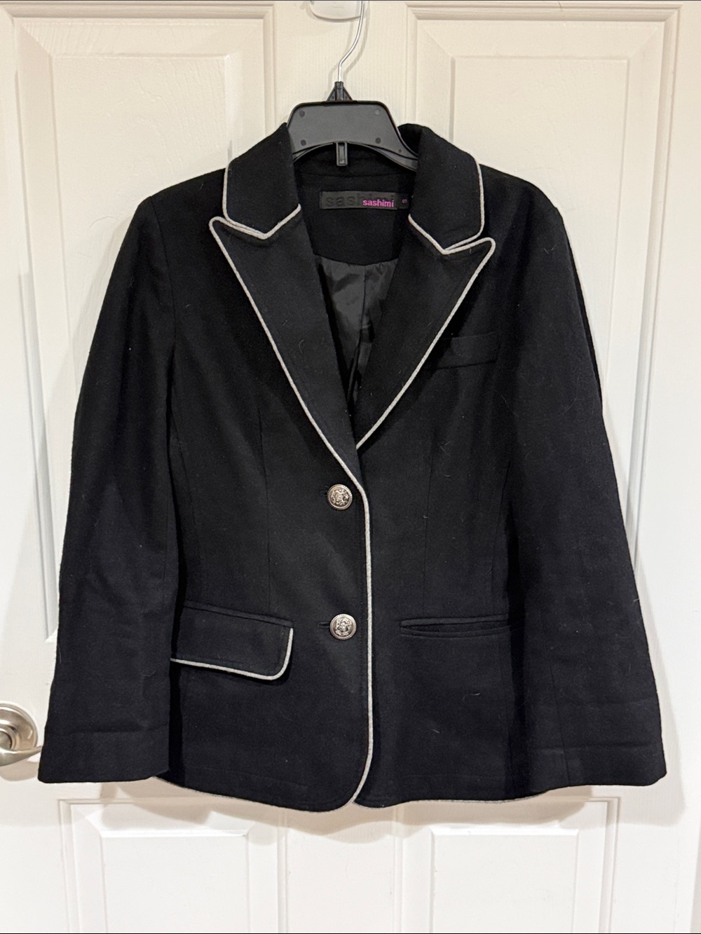 Sashimi Black Wool Blend Lined Blazer Jacket Sz S b38